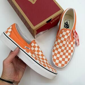 NEW VANS Classic Slip On Sneaker in Orange Checkerboard 9